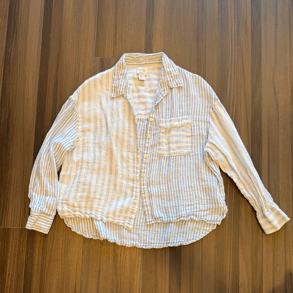 Nicole Miller Blue and White Striped Button Down Shirt